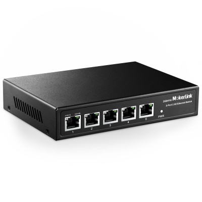MokerLink 5 Port 2.5G Ethernet Switch, 5 x 2.5GBASE-T Ports, Compatible with 10/100/1000Mbps, Metal Unmanaged Fanless Network Switch
