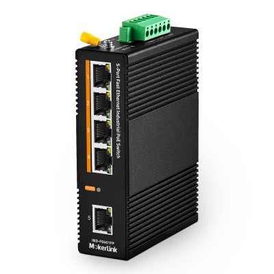 MokerLink 5 Port PoE Industrial DIN-Rail Network Switch, 60W IEEE802.3af/at PoE Power, 10/100Mbps Fast Ethernet, IP40 Rated Network Switch (-40 to 185°F), with UL Power Supply