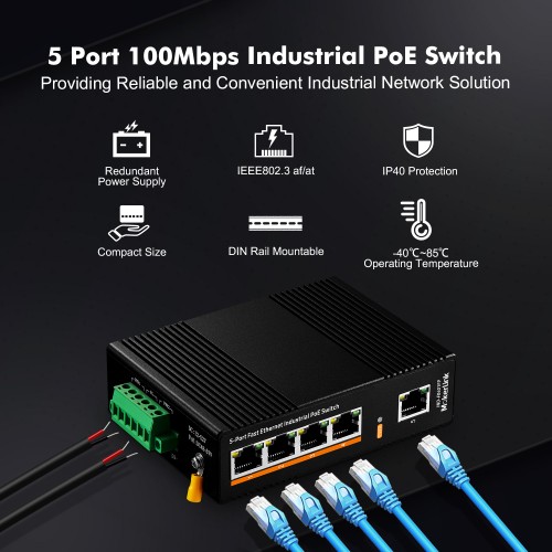 5 Port Industrial Gigabit Network Switch - Ethernet Switches