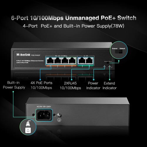 MokerLink Store - 10-Ports Gigabit Uplink 100M 8-Ports PoE Industry Switch