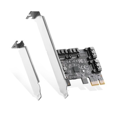 PCIE X1 to SATA Card 4 Port, 6Gbps SATA 3.0 Controller, Includes 4 SATA Cables and Low Profile Bracket, for Windows 10/11