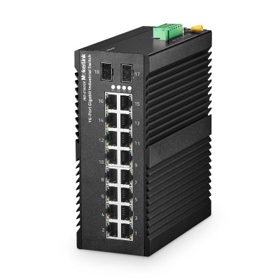 MokerLink 16 Port Gigabit Industrial DIN-Rail Ethernet Switch, 2 Gigabit SFP Ports, Unmanaged IP40 Network Switch (-40 to 185°F), with Power Supply