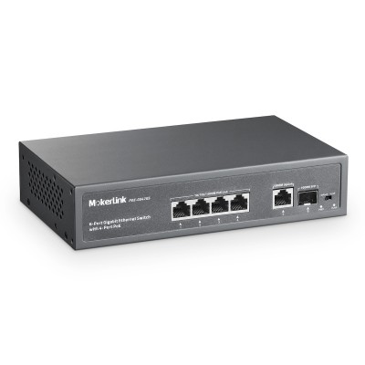 MokerLink 4 Port Gigabit PoE Switch, 1 Gigabit Uplink, 1 Gigabit SFP, IEEE802.3af/at 75W, PoE Watchdog AI Detection, Qos, Fanless Metal Plug & Play Ethernet Switch