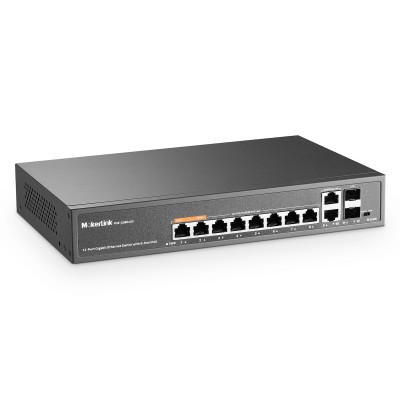 MokerLink 12 Port Gigabit PoE Switch with 8 PoE+ Port, 2 Gigabit Uplink, 2 SFP Port, 120W AI Detection, Qos & Extend, Fanless Metal Plug & Play Unmanaged Network Switch