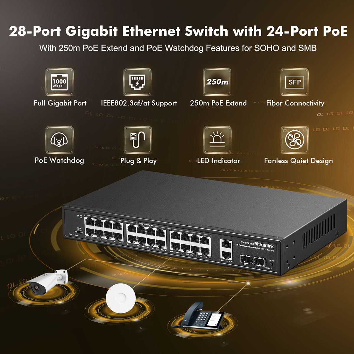 MokerLink 8 Port 2.5 Gigabit PoE Switch, 8 x 2.5G Ethernet Ports, 8 Port  PoE IEEE802.3af/at, 120W, Compatible with 10/100/1000Mbps, Unmanaged  Fanless